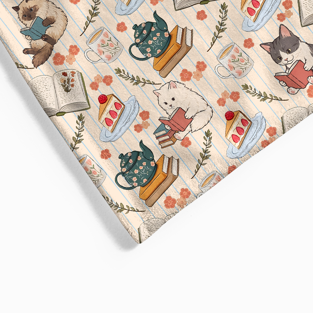 Pagewings Cat Book Lover Flannel Blanket