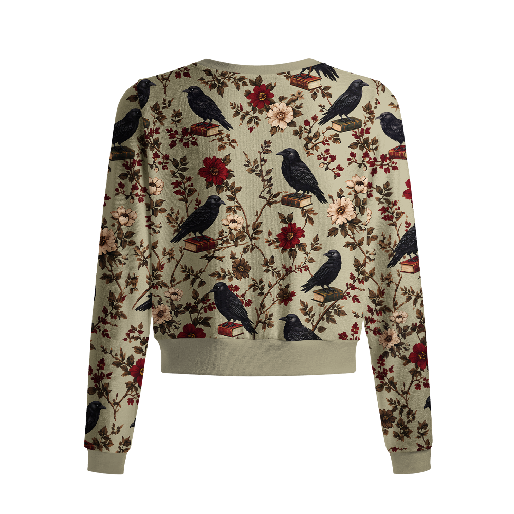 Pagewings Bookish Crow Crew Neck Cardigan Sweaters