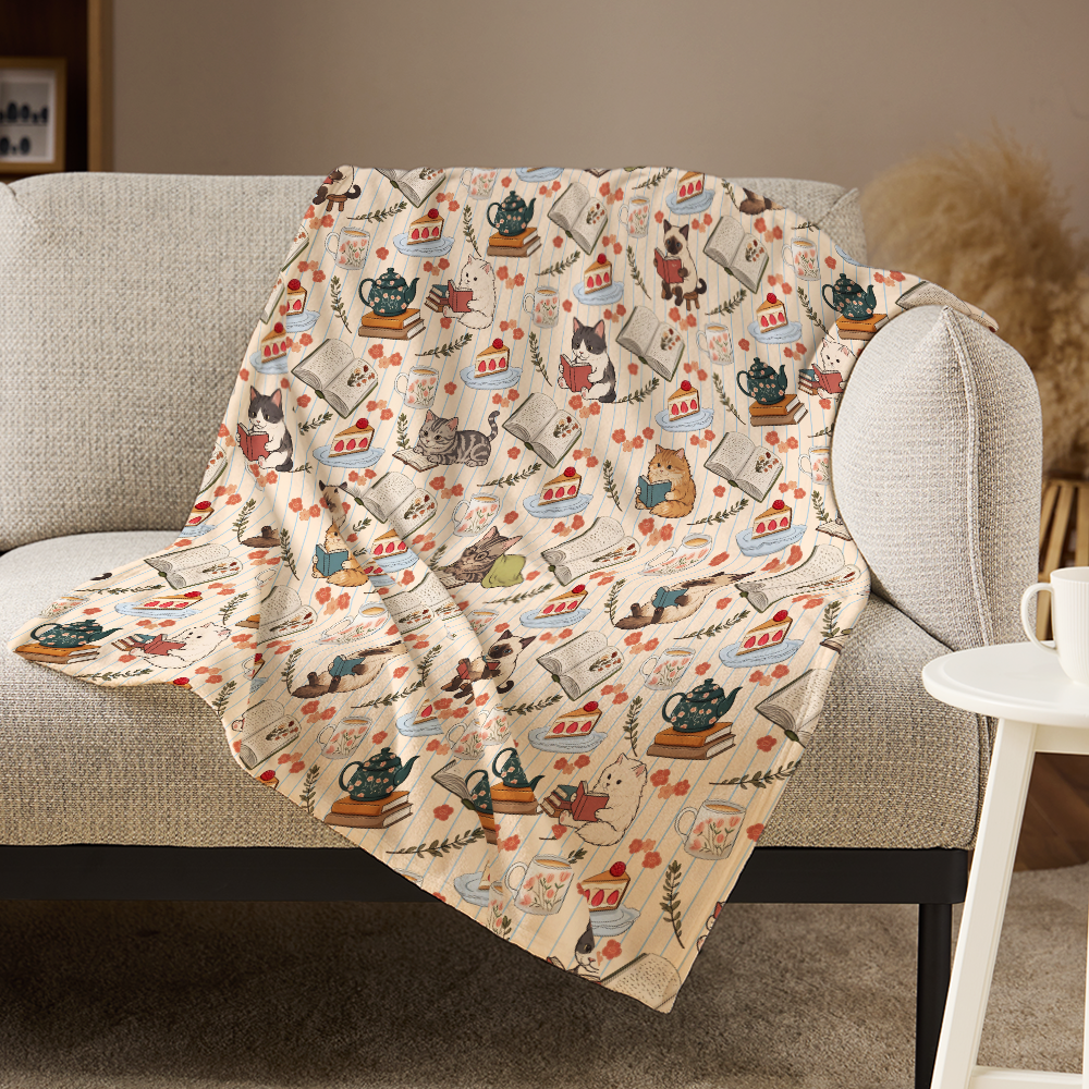 Pagewings Cat Book Lover Flannel Blanket