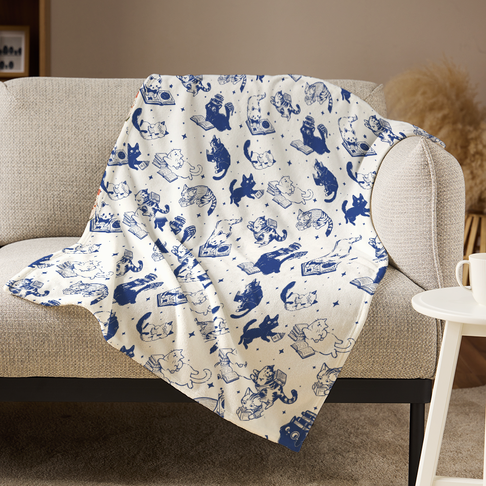 [Copy]Pagewings Cat Book Lover Flannel Blanket
