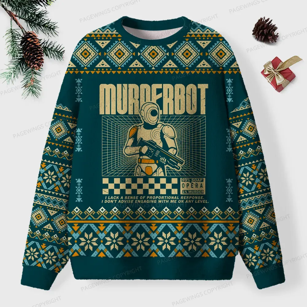 Pagewings Murderbot Unisex Ugly Knit Sweatshirt
