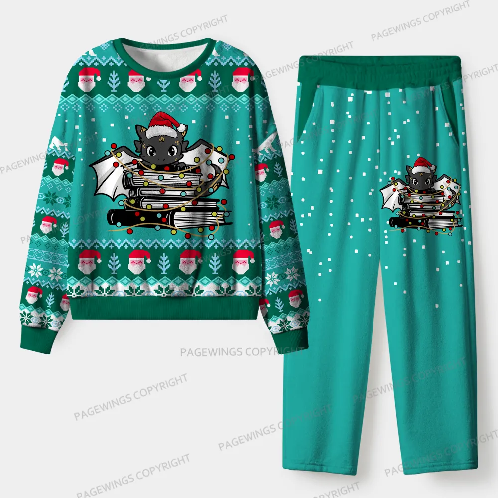 Pagewings  Christmas Book Dragon Unisex Flannel Pajama Set