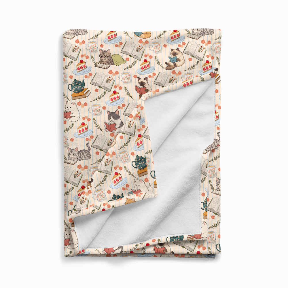 Pagewings Cat Book Lover Flannel Blanket