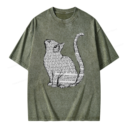 Pagewings Lots Of Books And Cute Cats Unisex Washed T-shirt