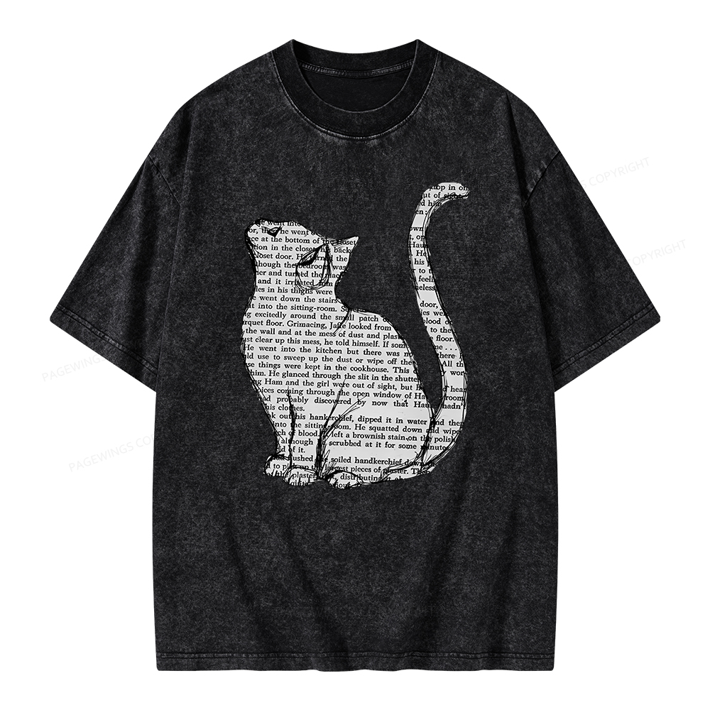 Pagewings Lots Of Books And Cute Cats Unisex Washed T-shirt