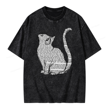 Pagewings Lots Of Books And Cute Cats Unisex Washed T-shirt