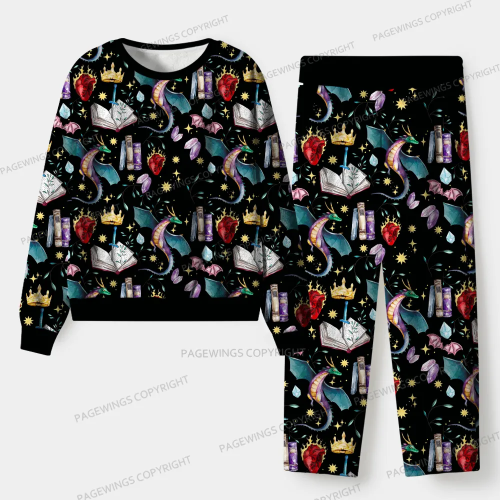 Pagewings Fantasy Reading  Unisex Flannel Pajama Set