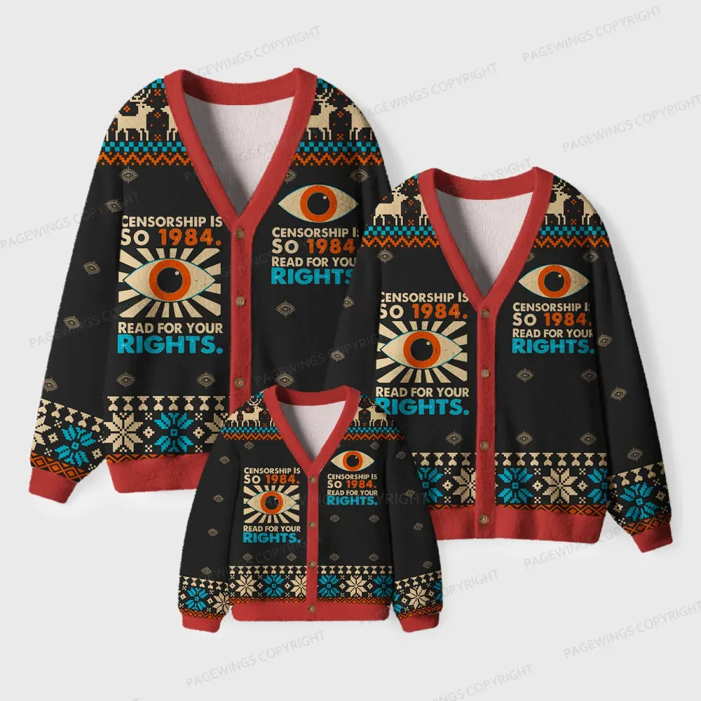 Pagewings Censorship Is So 1984 Unisex Ugly Cardigan Sweaters