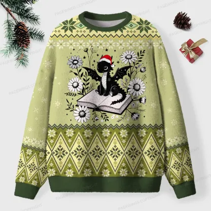 Pagewings  Cat Reading A Book Unisex Ugly Knit Sweatshirt