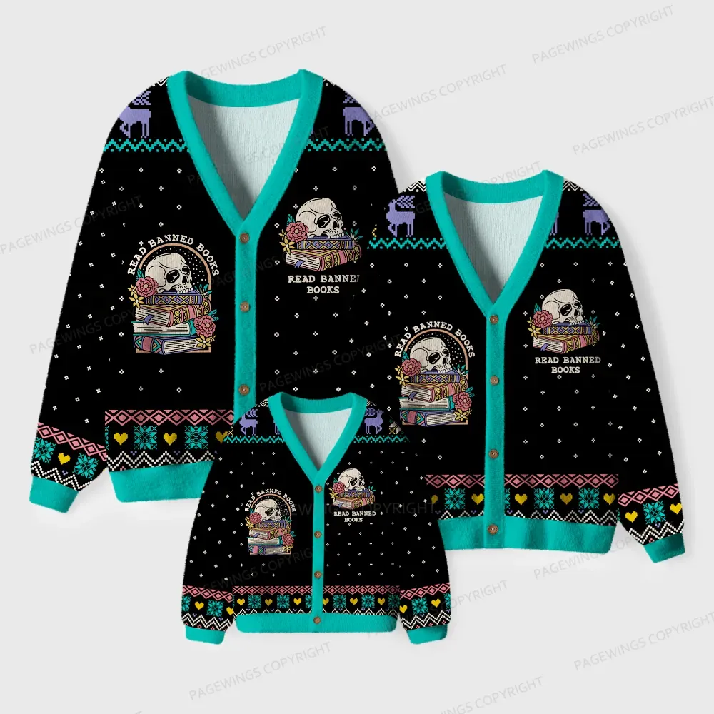 Pagewings Read Banned Books Unisex Ugly Cardigan Sweaters