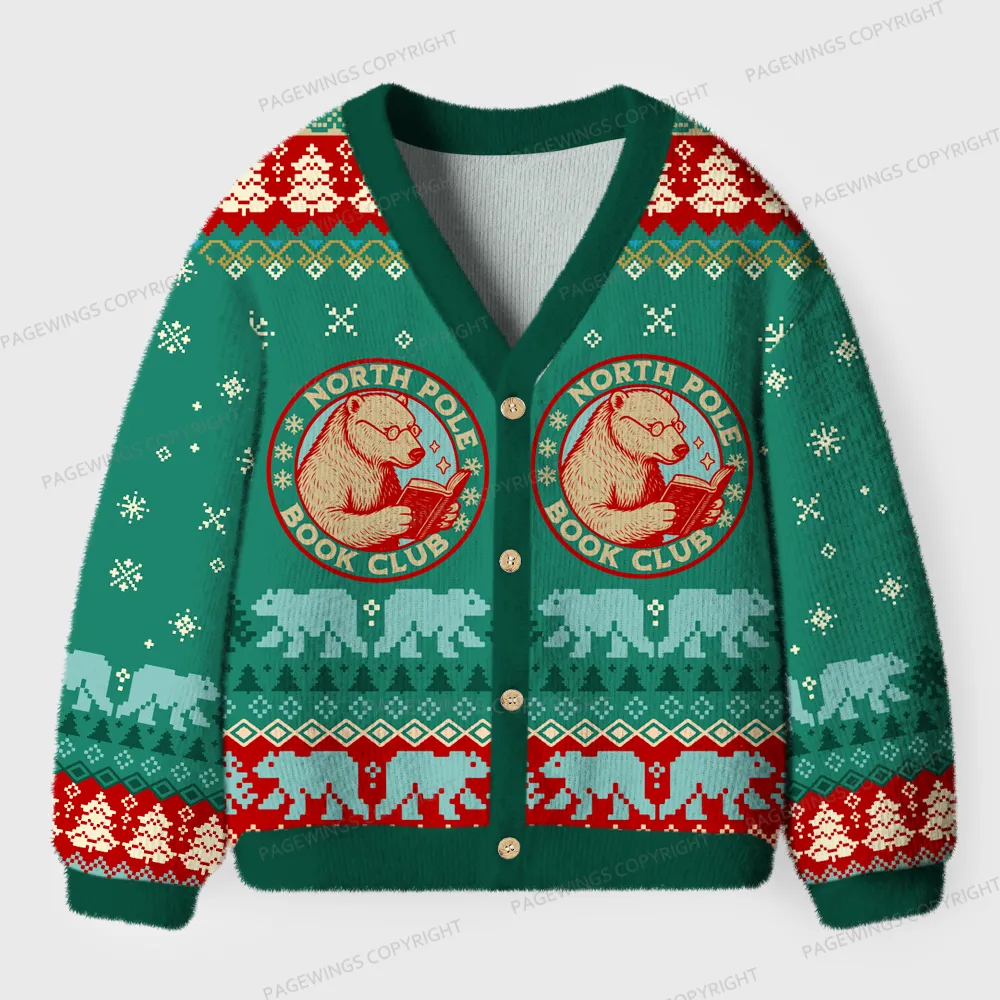 Pagewings North Pole Book Club Unisex Ugly Cardigan Sweaters