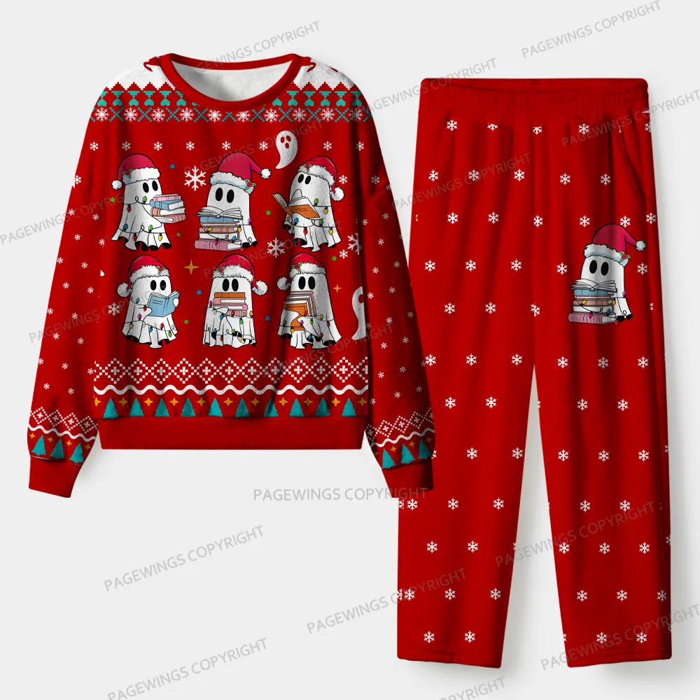 Pagewings Ghost Reading Unisex Flannel Pajama Set