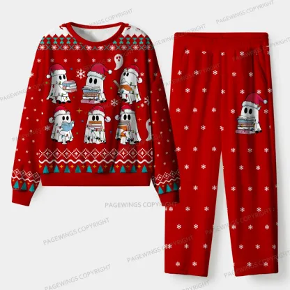 Pagewings Ghost Reading Unisex Flannel Pajama Set