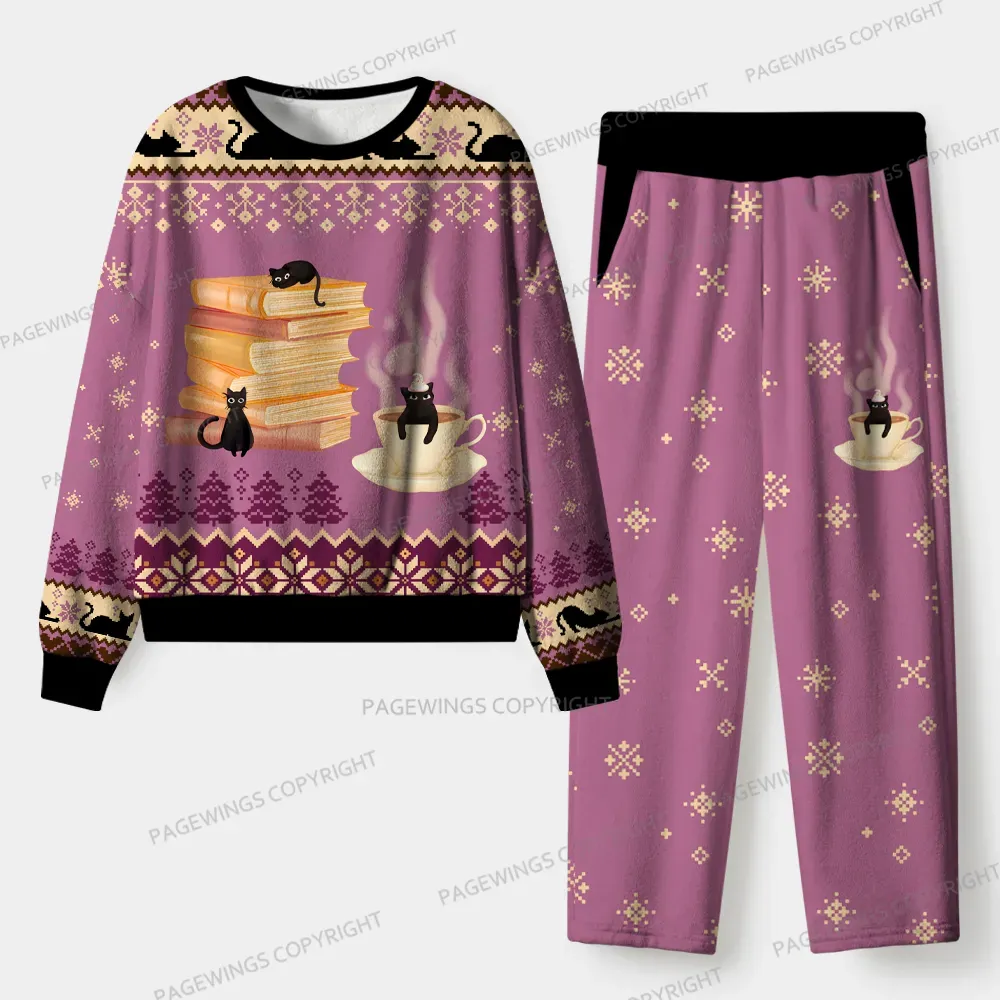 Pagewings Just a Cat Loving Book Unisex Flannel Pajama Set