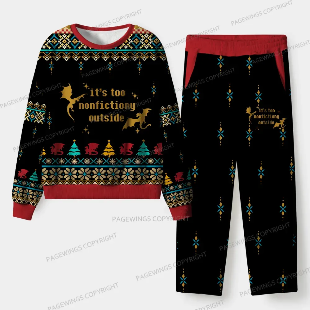 Pagewings Christmas Book Dragon Unisex Flannel Pajama Set