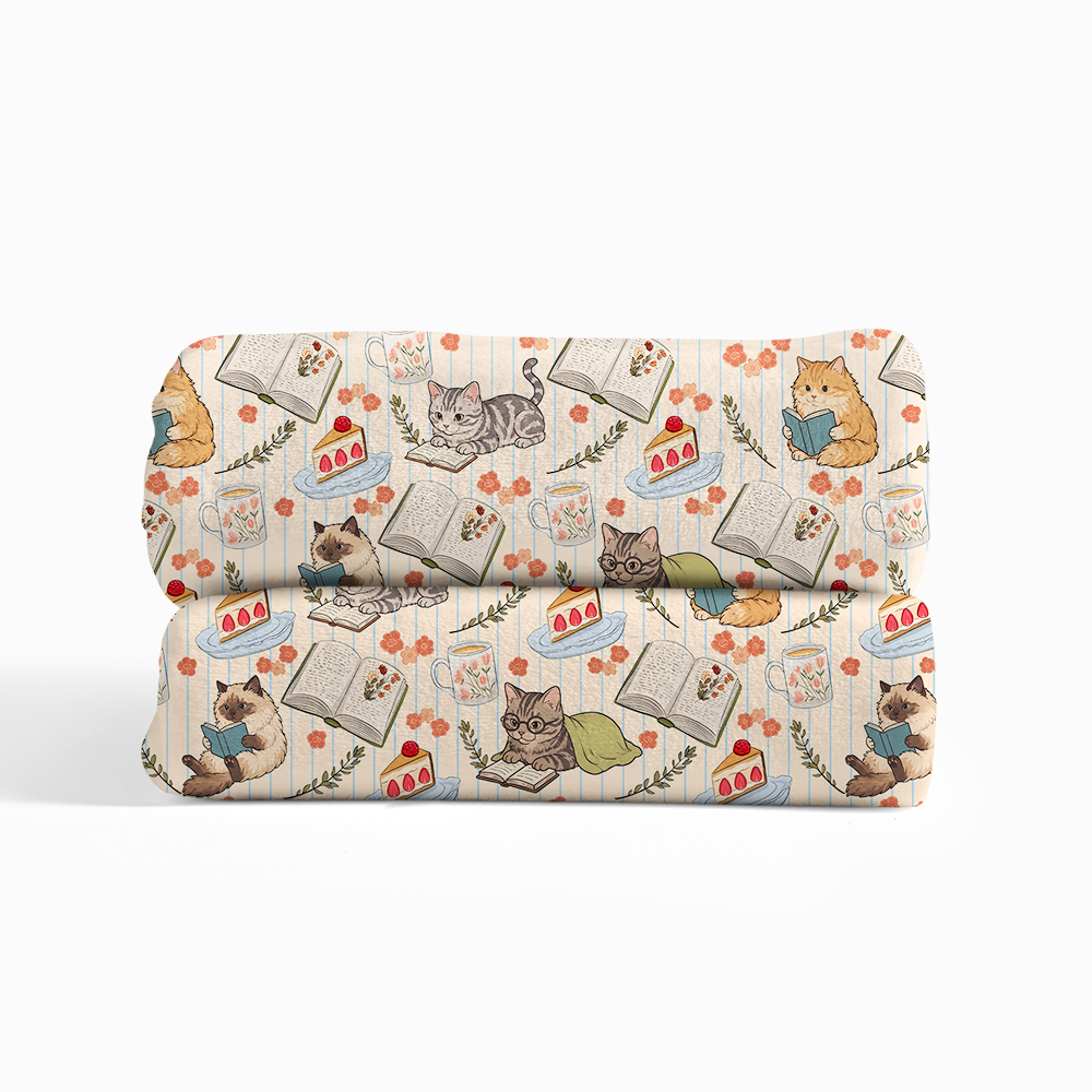 Pagewings Cat Book Lover Flannel Blanket