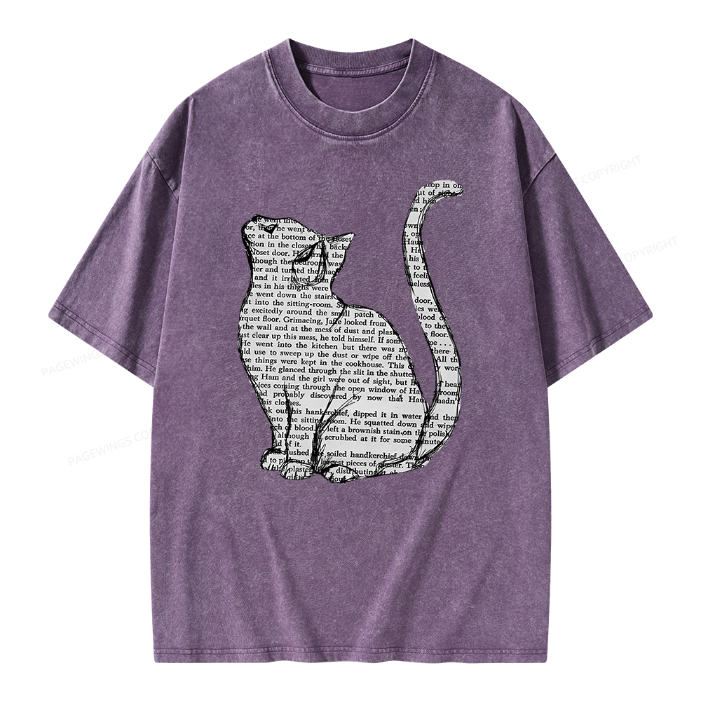 Pagewings Lots Of Books And Cute Cats Unisex Washed T-shirt