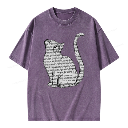 Pagewings Lots Of Books And Cute Cats Unisex Washed T-shirt
