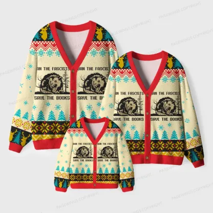 Pagewings Ban The Fascists Save The Books Unisex Ugly Cardigan Sweaters