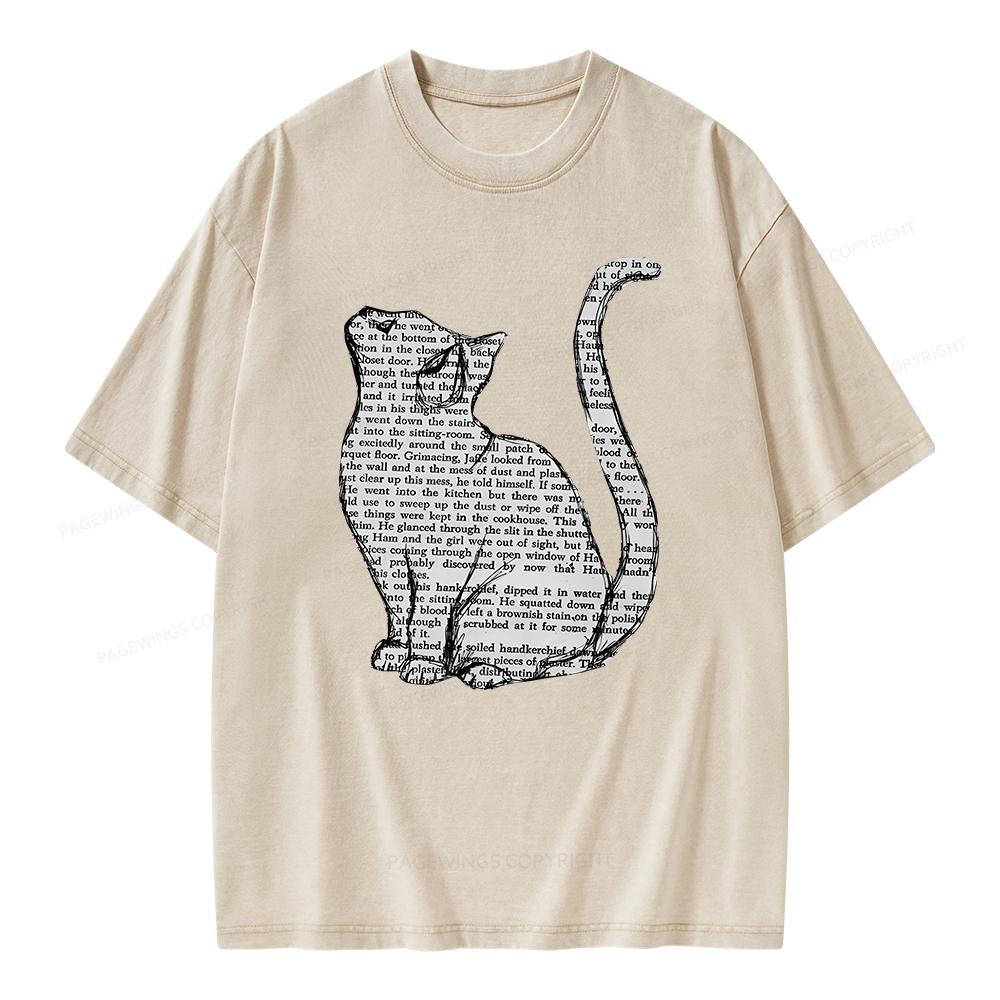 Pagewings Lots Of Books And Cute Cats Unisex Washed T-shirt