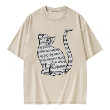 Pagewings Lots Of Books And Cute Cats Unisex Washed T-shirt