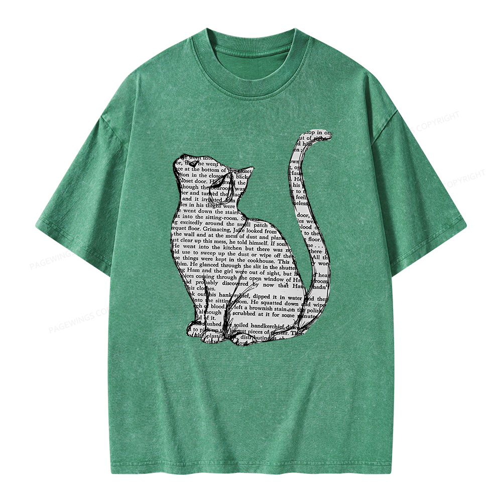 Pagewings Lots Of Books And Cute Cats Unisex Washed T-shirt