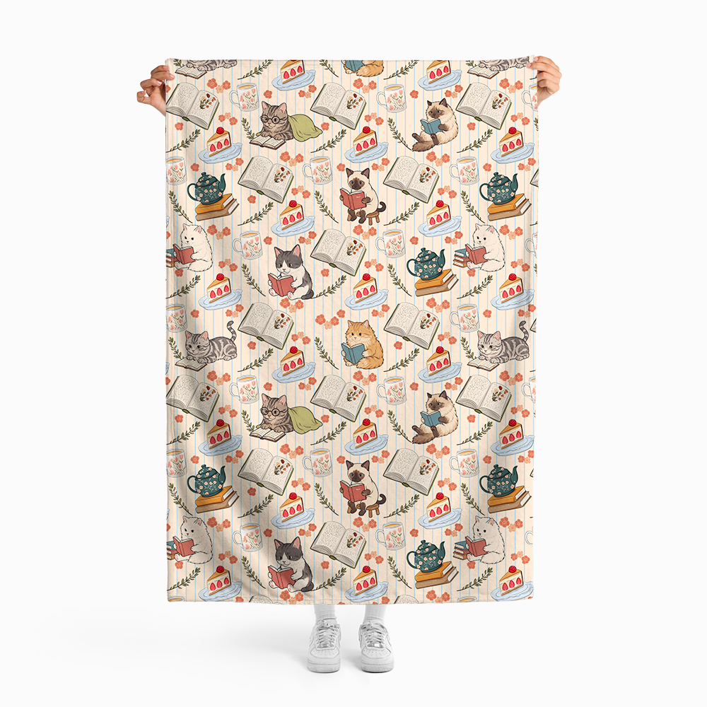Pagewings Cat Book Lover Flannel Blanket