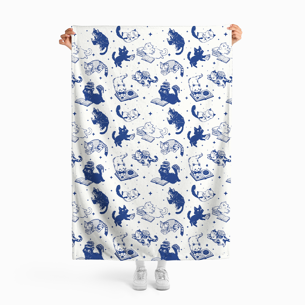 [Copy]Pagewings Cat Book Lover Flannel Blanket