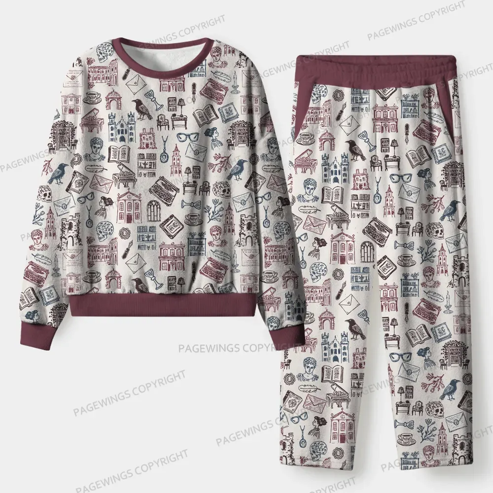 Pagewings Bookish Atmosphere Unisex Flannel Pajama Set
