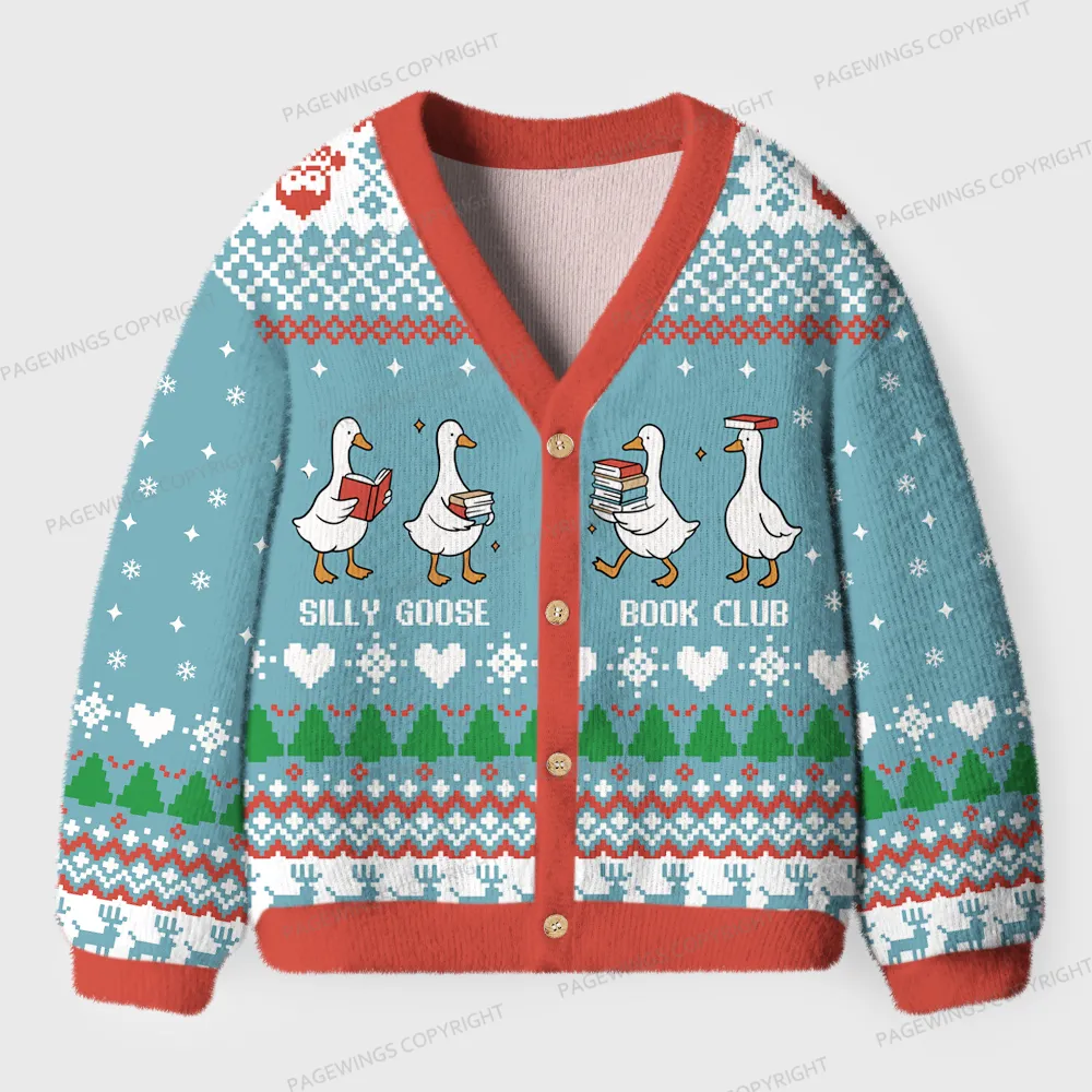 Pagewings Silly Goose Book Club Unisex Ugly Cardigan Sweaters