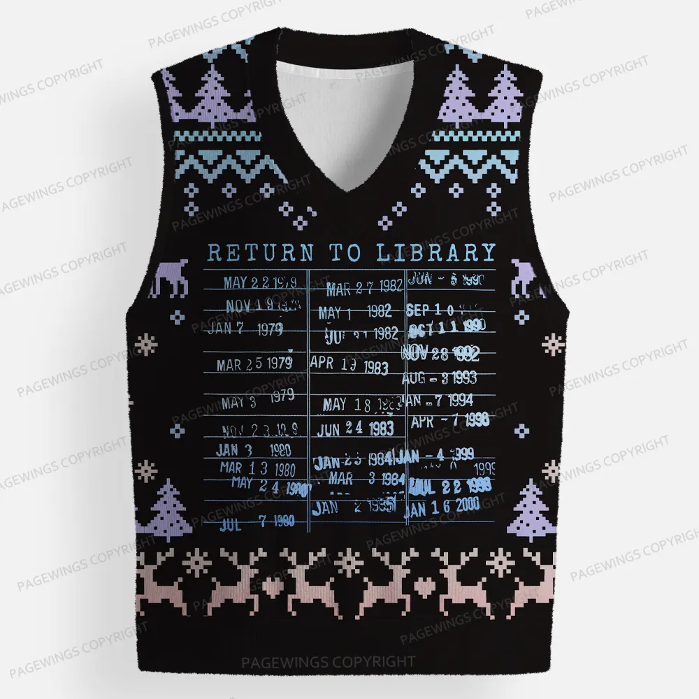 Pagewings Return To Library Unisex V-Neck Ugly Knit Vest