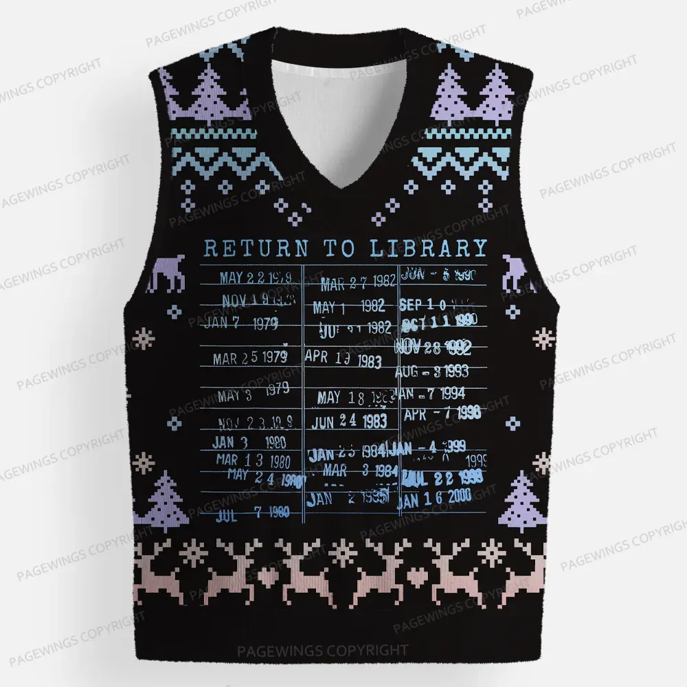 Pagewings Return To Library Unisex V-Neck Ugly Knit Vest