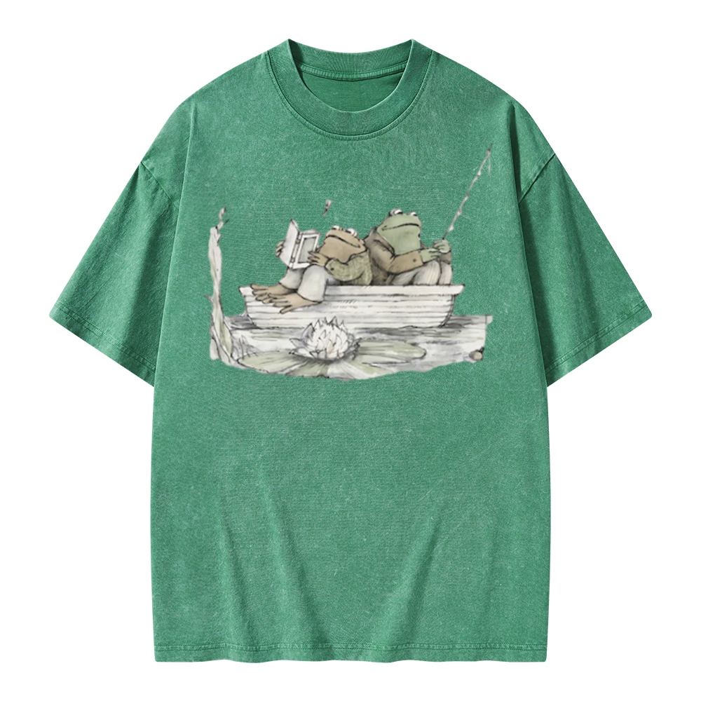 Pagewings Frog Reading Unisex Washed T-shirt