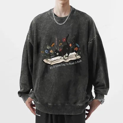 Pagewings It’s A Good Day To Read A Boo Unisex Washed Sweatshirt