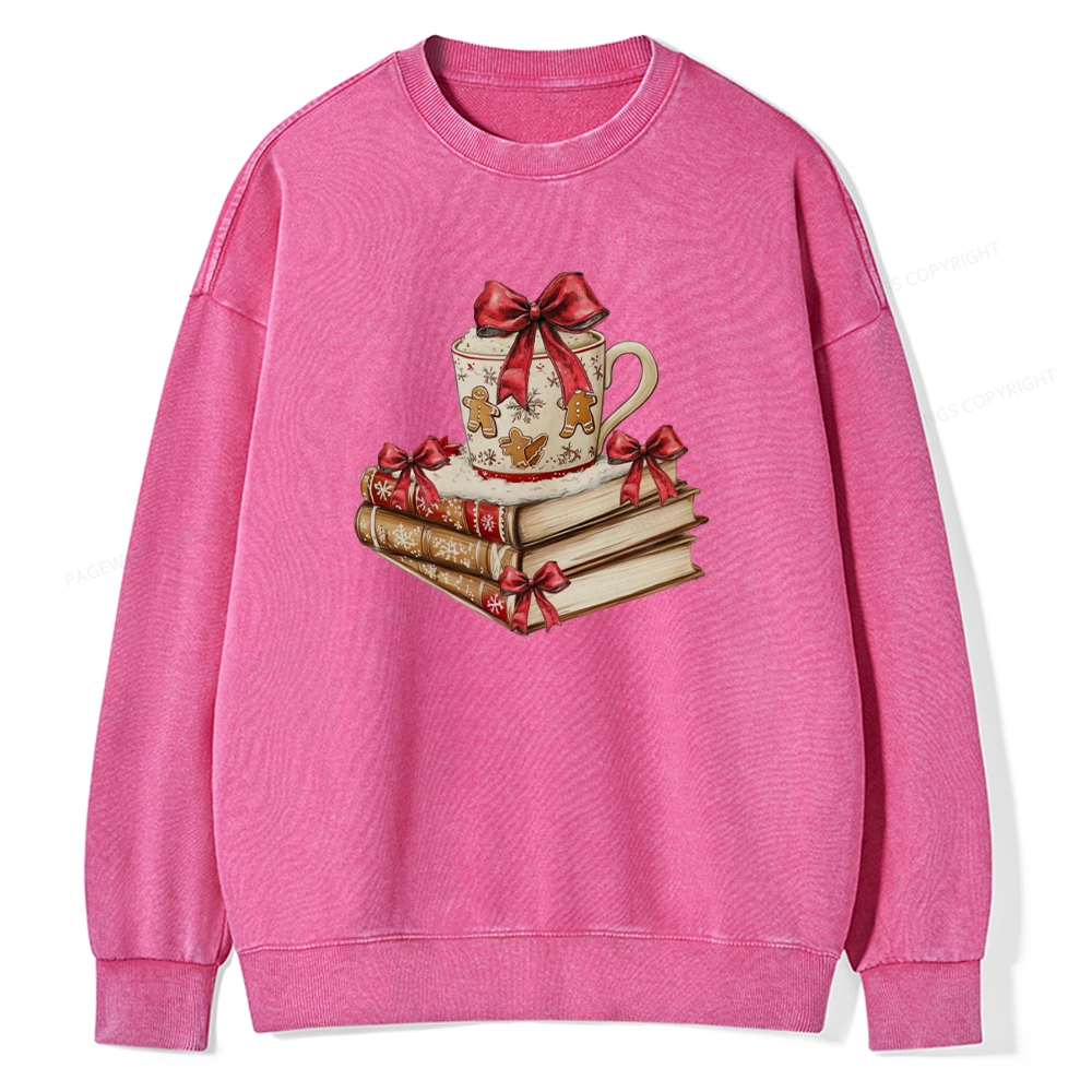 Pagewings Christmas Book Lover Unisex Washed Sweatshirt