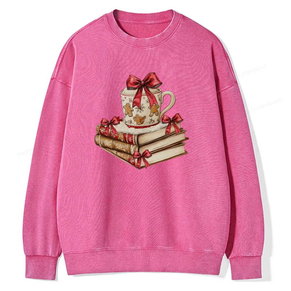 Pagewings Christmas Book Lover Unisex Washed Sweatshirt