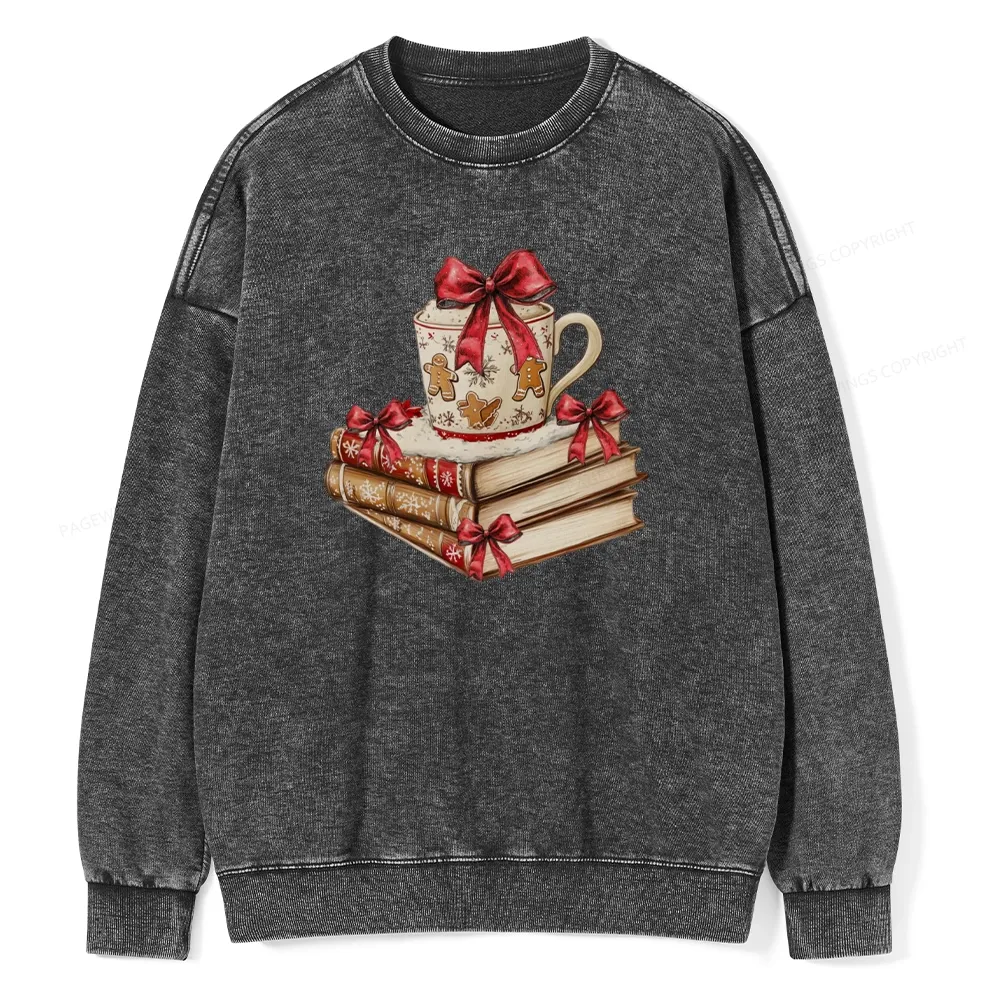 Pagewings Christmas Book Lover Unisex Washed Sweatshirt