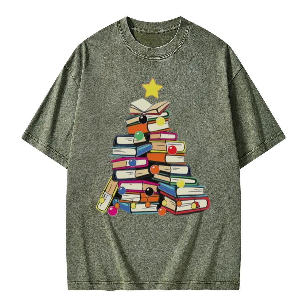 Pagewings Christmas Tree Bookworm Unisex Washed T-shirt