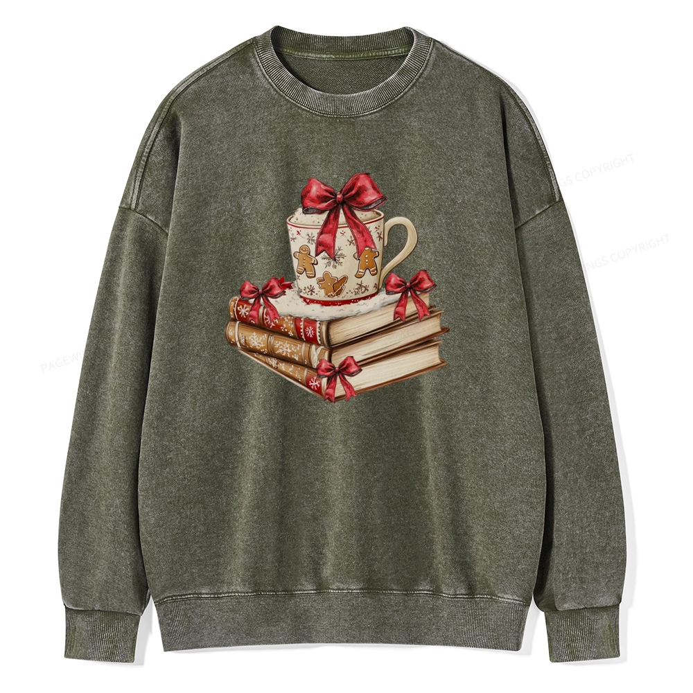 Pagewings Christmas Book Lover Unisex Washed Sweatshirt