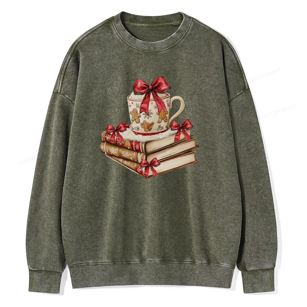 Pagewings Christmas Book Lover Unisex Washed Sweatshirt