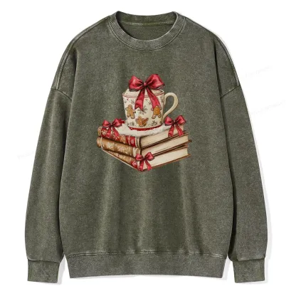 Pagewings Christmas Book Lover Unisex Washed Sweatshirt