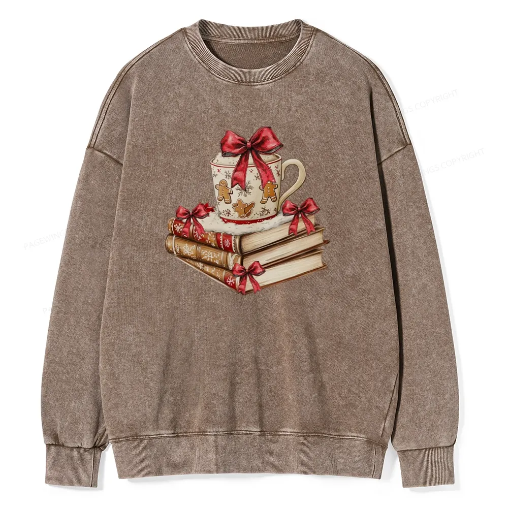 Pagewings Christmas Book Lover Unisex Washed Sweatshirt
