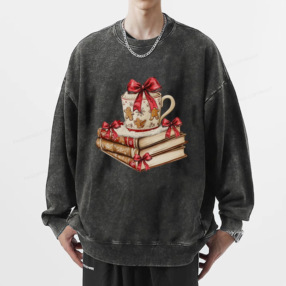 Pagewings Christmas Book Lover Unisex Washed Sweatshirt