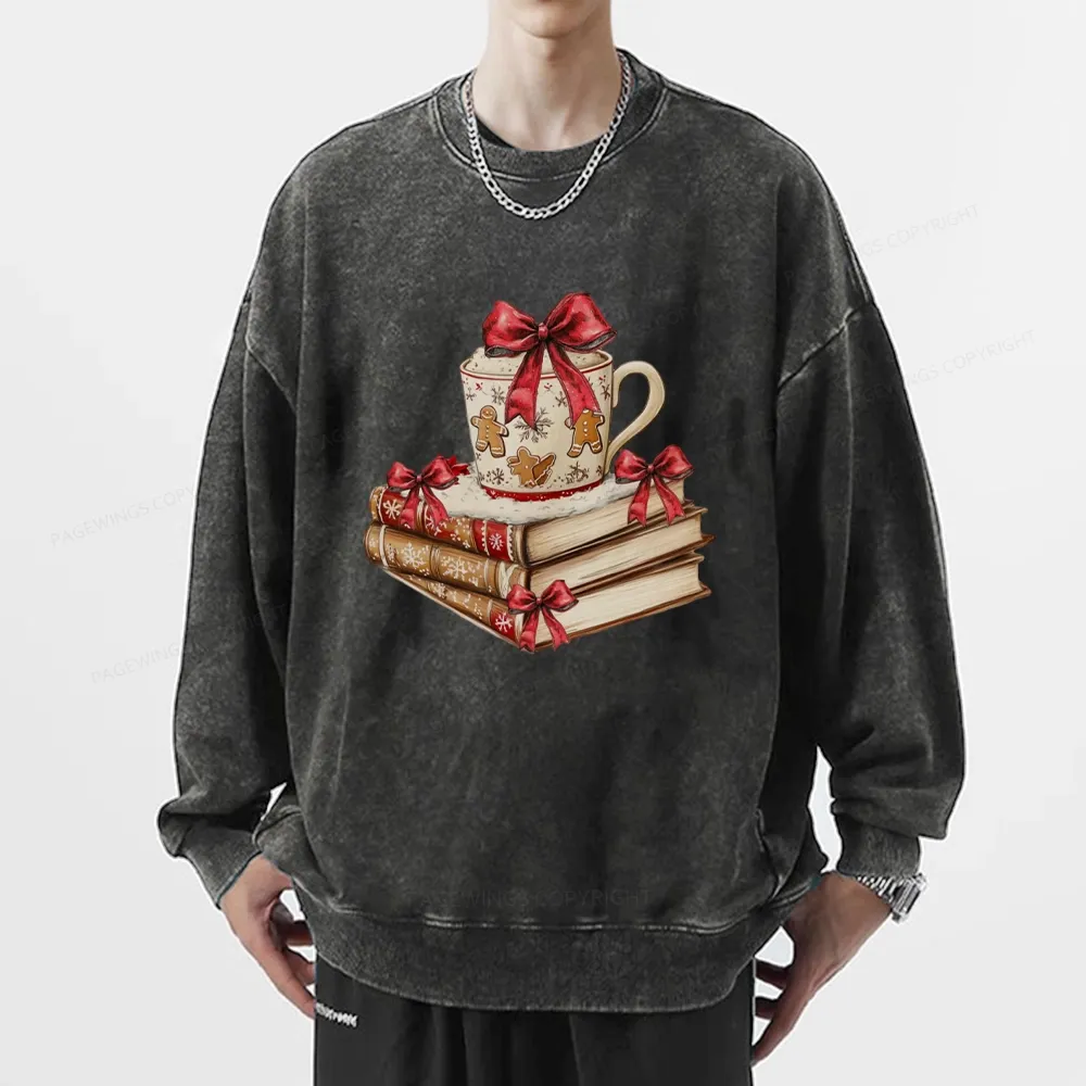Pagewings Christmas Book Lover Unisex Washed Sweatshirt