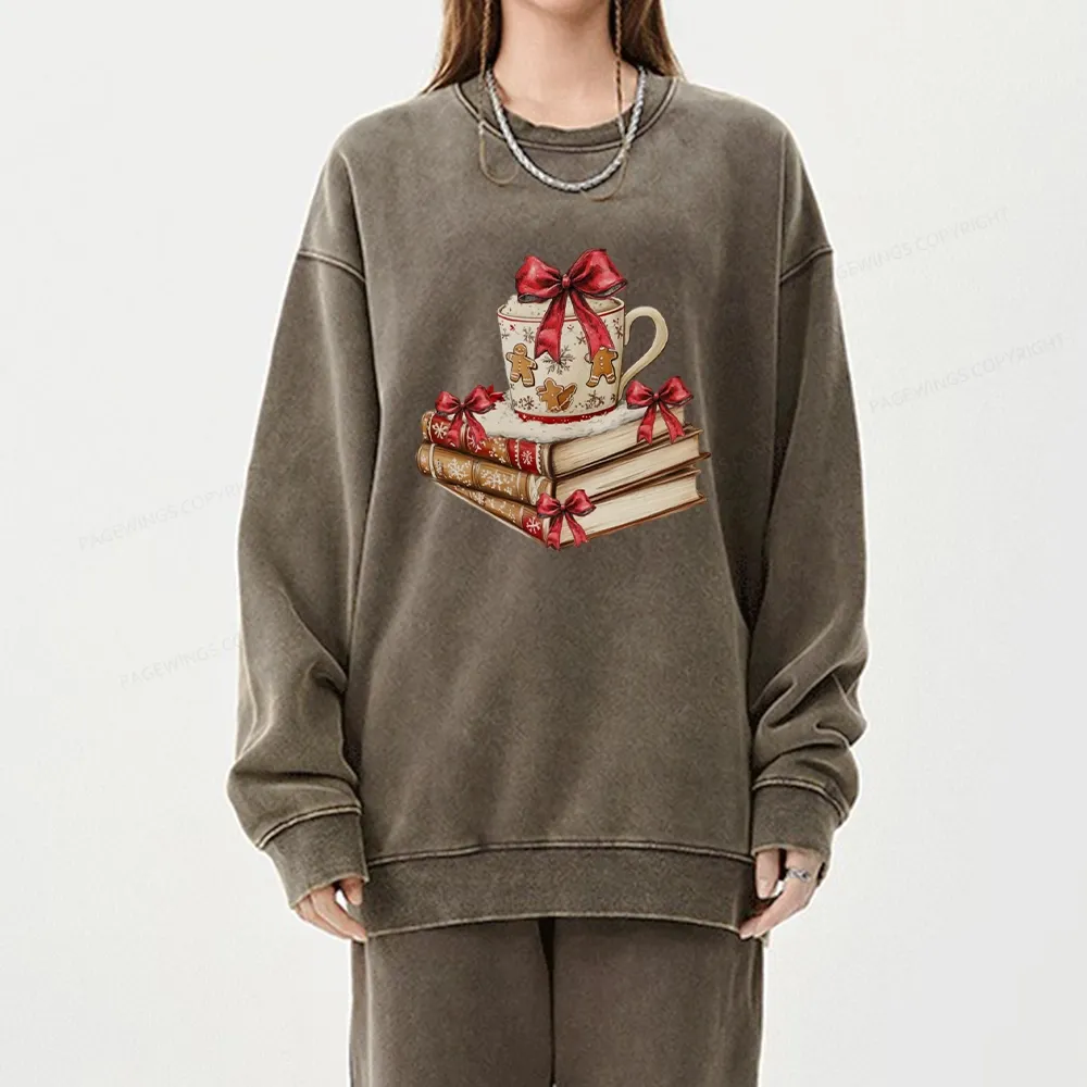 Pagewings Christmas Book Lover Unisex Washed Sweatshirt