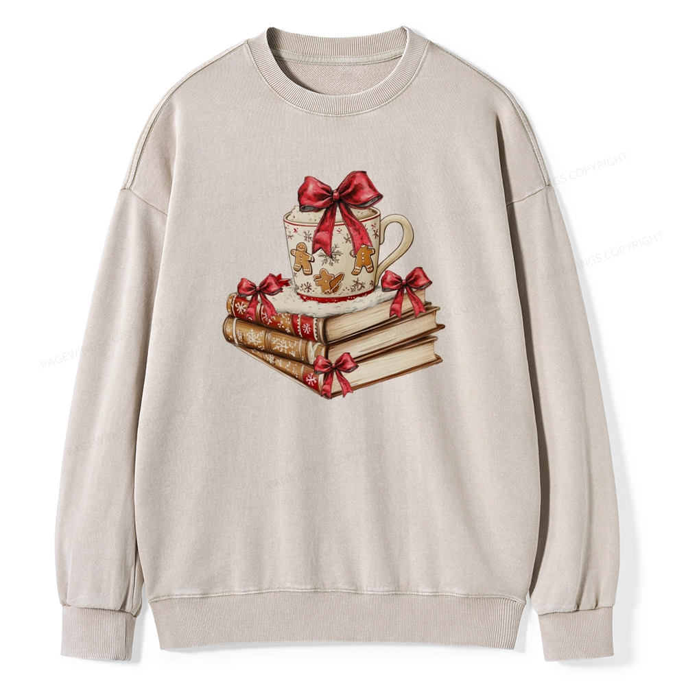 Pagewings Christmas Book Lover Unisex Washed Sweatshirt