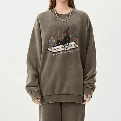 Pagewings It’s A Good Day To Read A Boo Unisex Washed Sweatshirt
