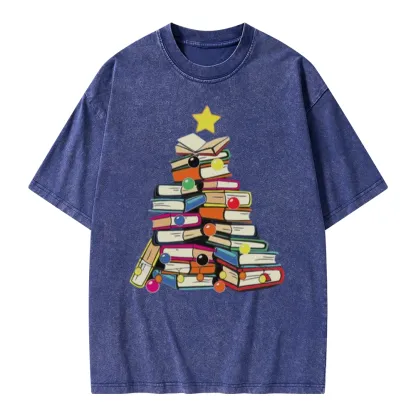 Pagewings Christmas Tree Bookworm Unisex Washed T-shirt