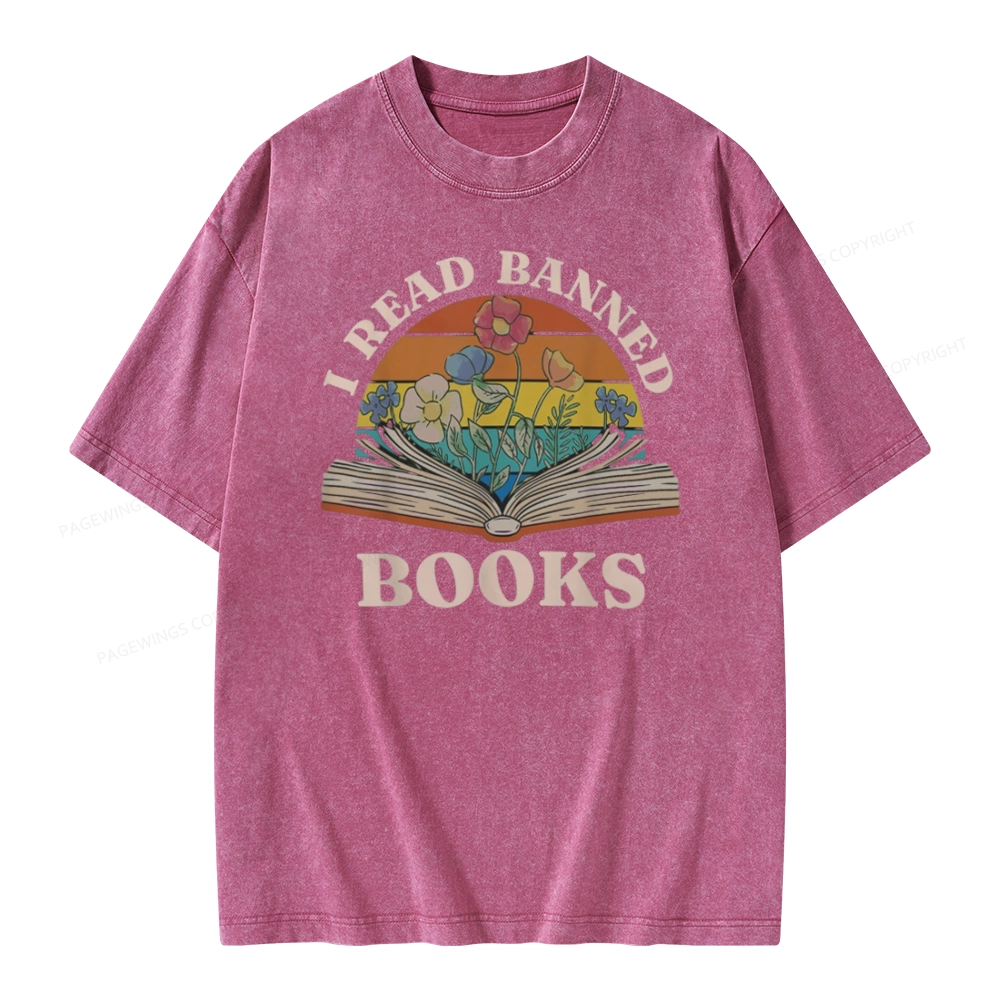 Pagewings I Read Banned Books Unisex Washed T-shirt