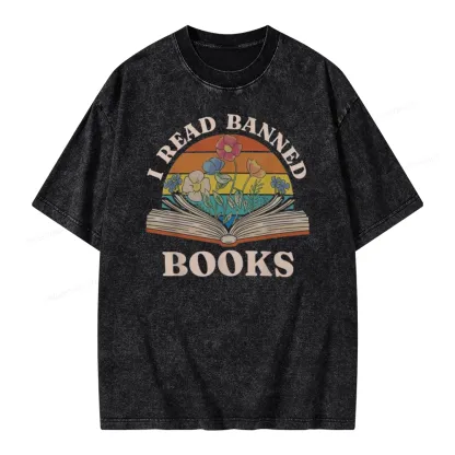 Pagewings I Read Banned Books Unisex Washed T-shirt